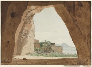 从山洞俯瞰维苏威火山和那不勒斯湾 作者 阿道夫·冯·海德克