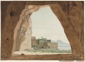 维苏威火山和那不勒斯海湾从一个山洞，1820年。 作者 阿道夫·冯·海德克