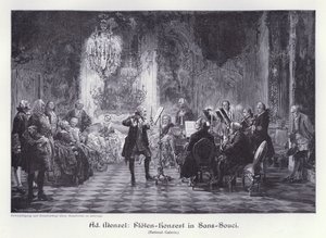 Flute concert in the Palace of Sanssouci, Potsdam, Prussia (engraving) 作者 Menzel（之后）的Adolph Friedrich Erdmann