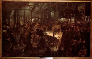 冶金：“轧机，在锻造中工作”” 阿道夫·门泽尔（Adolf Menzel）的绘画（1815-1905） 作者 阿道夫门泽尔