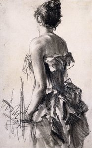 女人的后视图；一位女士的背影，1888年 作者 阿道夫门泽尔