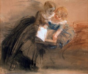 带着孩子的年轻女人，1844至1850年间。 作者 阿道夫门泽尔
