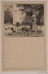 在鸡舍里Chr. Winther 和 M. Rørbye，"25 Billeder for små børn "中的第 11 号。 作者 阿道夫·基滕多夫