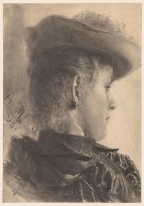 一个女人的半身像，从后面看，1893年。 作者 阿道夫门泽尔