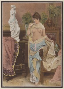 女人将自己与米洛的维纳斯雕像进行比较（彩色平版印刷） 作者 阿道夫·弗雷德里克·勒琼