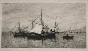意大利的卡巴塔基海岸船，1874年。 作者 阿道夫·阿皮安