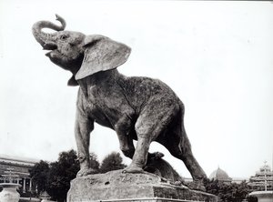 年轻的大象陷入陷阱（1878年）由埃马纽埃尔·弗雷米特（1824-1910）在特罗卡德罗宫前为巴黎世界博览会（1878年）建造，1888年 作者 阿道夫·吉拉顿（Adolphe Giraudon）