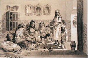 阿尔及尔的妇女，出自纪念1830年攻占阿尔及尔的法国远征军的画册（石印）。