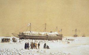 在Kil-Bouroun之前的冰上漂浮电池La Tonnante，来自Nos Souvenirs de Kil-Bouroun吊坠LHiver passe dans Le Liman du Dnieper，1855-56，由Eugene Ciceri（1813-90）雕刻出版c.18 作者 阿道夫·让·巴蒂斯特·巴约（Adolphe Jean Baptiste Bayot）和安东尼·莱昂·莫雷尔