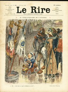 Adolphe dit Willette (1857-1926)为《Le Rire》杂志封面所作的插图，10年2月26日 - 在航空业50周年之际 - 航空，时尚，帽子，事故灾难 作者 阿道夫·莱昂·威莱特