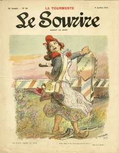 Adolphe dit Willette (1857-1926)为《微笑》杂志封面所作的插图，第28期，14年7月9日--Le coup dans le dos--民族主义，法国大革命，14-18年第一场战争，边境--Marianne 作者 阿道夫·莱昂·威莱特