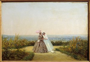 花园里的女人。 阿道夫·波特蒙特 (1828-1883) 的绘画