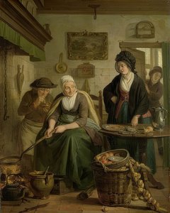 女人烘烤煎饼。约于1790-1810年