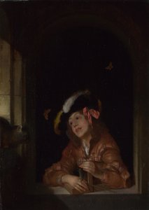 带捕鼠器的男孩，1678年 作者 阿德里安·范德沃夫