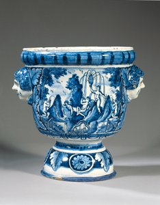 代尔夫特青花瓷两手神话基座花园骨灰盒 作者 阿德里安（fl.1868 d.1701）（attr.to）考克斯（Kocks）