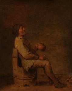 坐在室内手持烟斗和酒壶的男子 作者 Adriaen Brouwer（可能之后复制）