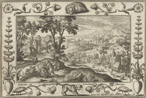 犹大和他玛
带有《圣经》、神话场景和狩猎场景的风景画（系列名称） 作者 埃杜瓦特·范·霍斯温克尔