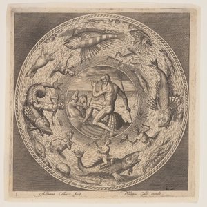 波塞冬，选自一套版画设计（Fonds de Coupe） 作者 阿德里亚恩·科拉特