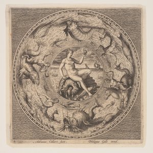 贝壳上的忒提斯，选自一套版画设计（Fonds de Coupe） 作者 阿德里亚恩·科拉特