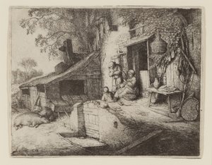 村舍门旁-微调器 作者 阿德里亚恩·扬斯（Adriaen Jansz）。范·奥斯塔德