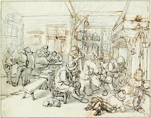 一家小酒馆的农民公司，约1675年 作者 阿德里亚恩·扬斯（Adriaen Jansz）。范·奥斯塔德