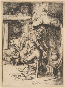 将肉汤送给婴儿的家庭之父，1610-185年。 作者 阿德里亚恩·扬斯（Adriaen Jansz）。范·奥斯塔德