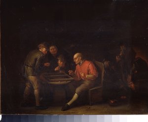 弗拉芒人玩骰子。绘画作者：Adriaen Jansz van Ostade（1610-1685 年）。荷兰画派。布面油画。圣彼得堡加特契纳宫博物馆。 作者 阿德里亚恩·扬斯（Adriaen Jansz）。范·奥斯塔德