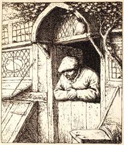 靠在门上的人，约1672年（蚀刻） 作者 阿德里亚恩·扬斯（Adriaen Jansz）。范·奥斯塔德