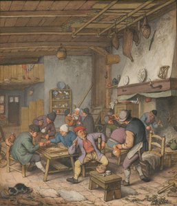 1678年，旅馆里有农民喝酒，吸烟和玩西洋双陆棋 作者 阿德里亚恩·扬斯（Adriaen Jansz）。范·奥斯塔德