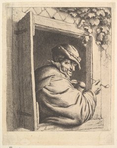吸烟者在窗户旁，1610-185。 作者 阿德里亚恩·扬斯（Adriaen Jansz）。范·奥斯塔德