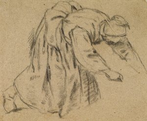女人弯腰，1656年（粉笔在纸上） 作者 阿德里亚恩·扬斯（Adriaen Jansz）。范·奥斯塔德