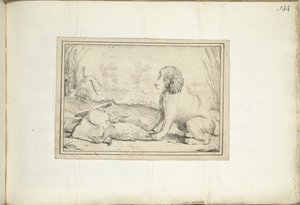 景观中狩猎装备和战利品旁的狗 作者 Adriaen Matham（艺术家签名）