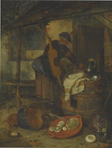 一个女仆与桶和蔬菜的门 作者 阿德里亚恩·扬斯（Adriaen Jansz）。范·奥斯塔德
