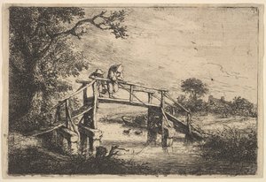 桥上的两个钓鱼者，1647年。 作者 阿德里安·范·奥斯塔德