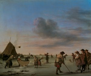 1668年哈勒姆附近的冰上高尔夫球手（小组） 作者 阿德里亚恩·范·德·韦尔德