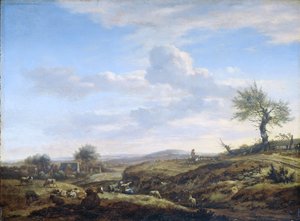 丘陵景观与高速公路，1660-70 作者 阿德里亚恩·范·德·韦尔德