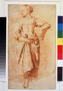 身着农妇服饰的女子。1670-1675（粉笔） 作者 阿德里亚恩·范·德·韦尔德