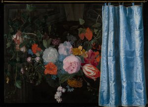 有花环和窗帘的错视静物画 作者 阿德里安·范德斯佩尔特