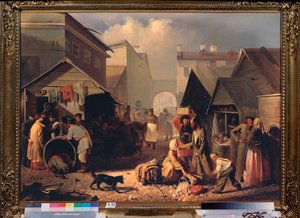 Buvette a Saint Petersbourg（圣彼得堡的小吃摊）--阿德里安-马尔科维奇-沃尔科夫（1827-1873 年）的绘画，纸上水彩 作者 阿德里安·马尔科维奇·沃尔科夫