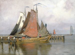 离开Zuyderzee口岸的渔船，1899年