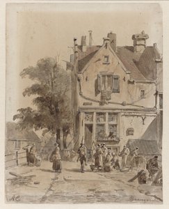 阿姆斯特丹 Baangracht 小桥上的景色，小贩正在兜售食品
Baangracht （物品上的标题） 作者 阿德里安努斯·埃弗森