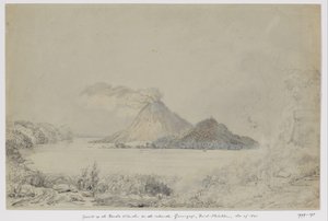 从班达内拉 (Banda Neira) 的隆塔 (Lontar) 和中摩鹿加群岛班达群岛 (Gunungapi) 吸烟的景观