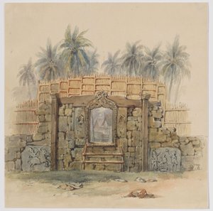 摩鹿加群岛东南部，凯岛，杜拉岛，通往杜拉（Dullah）村的珊瑚石墙和带框架的洞口