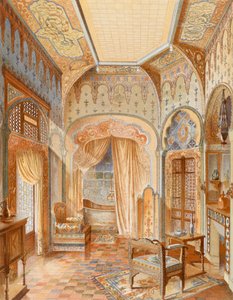 摩尔风格的浴室内饰，插图选自约 1893-94 年出版的《La Decoration Interieure》（彩色石版印刷）。 作者 阿德里安（后）西蒙尼顿