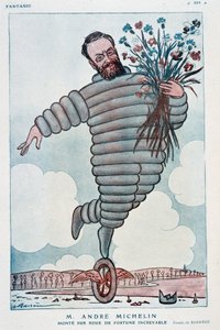 安德烈·米其林和必比登的卡通——阿德里安·巴雷尔（1877-1931）在“幻想曲”中的插图，来自 01/07/1923