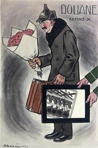 苏联驻法国大使瓦列里安-德夫加列夫斯基的漫画，来自法国杂志《Fantasio》，约1924年（彩色平印）。 作者 阿德里安·巴雷尔