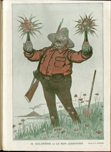 A Barrere（1874-1931）在 "Fantasio "中的插图，15年6月1日 - 萨兰德拉先生或好园丁 - 14-18年战争，意大利，葡萄酒，中立，鲜花，火山爆发，理事会主席，的里雅斯特 - 萨兰德拉-安东尼奥 作者 阿德里安·巴雷尔