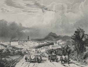 里奥姆的全景，奥弗涅，1829年。 作者 阿德里安·道扎兹（Adrien Dauzats）