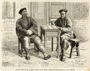 棋手。 以 A.Marie 的图版雕刻，说明前往北京和华北的航程，T.Choutze 于 1873 年，发表在“Le tour du monde””“1876 年，Edouard Charton 编辑，巴黎 Hachette 版。 塞尔瓦收藏。 作者 艾德里安·伊曼纽尔·玛丽