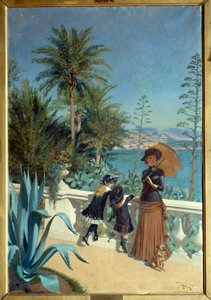 蒙特卡洛的露台。 阿德里安·玛丽 (1848-1891) 的绘画